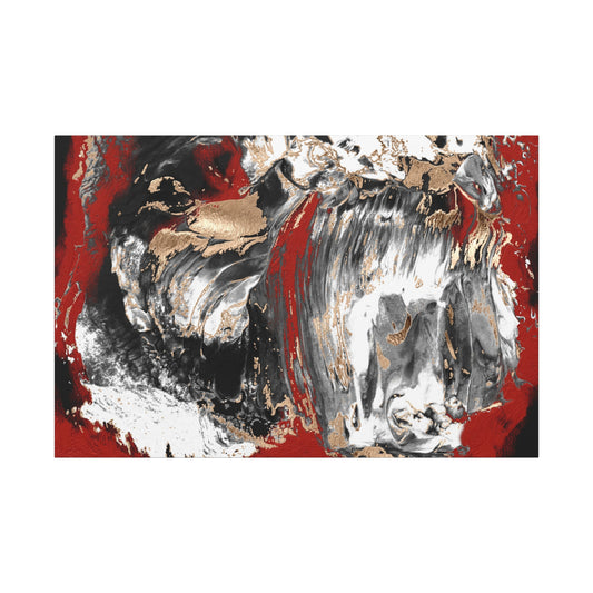 Impression tableau sur toile. Tempête Écarlate – Énergie Abstraite en Rouge et Or
