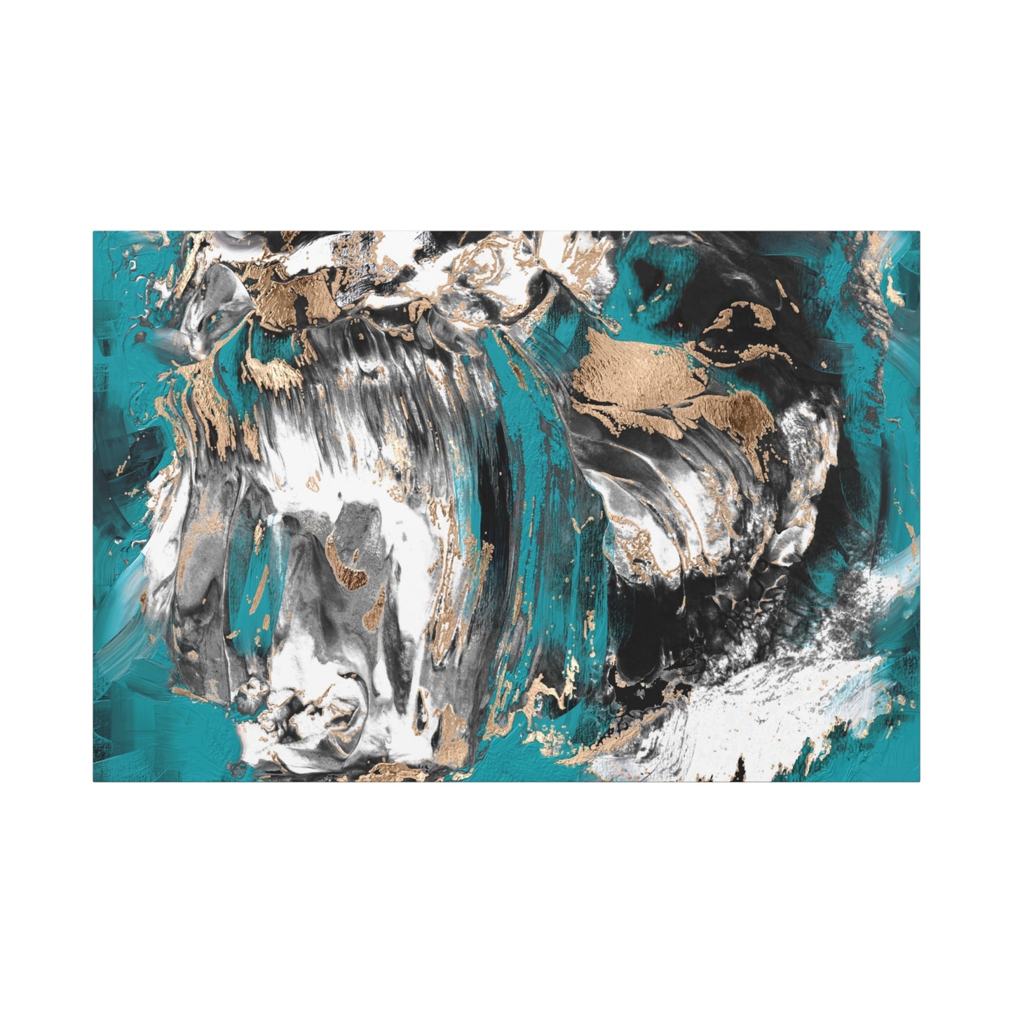 Éruption Turquoise – Toile Abstraite Aqua et Or