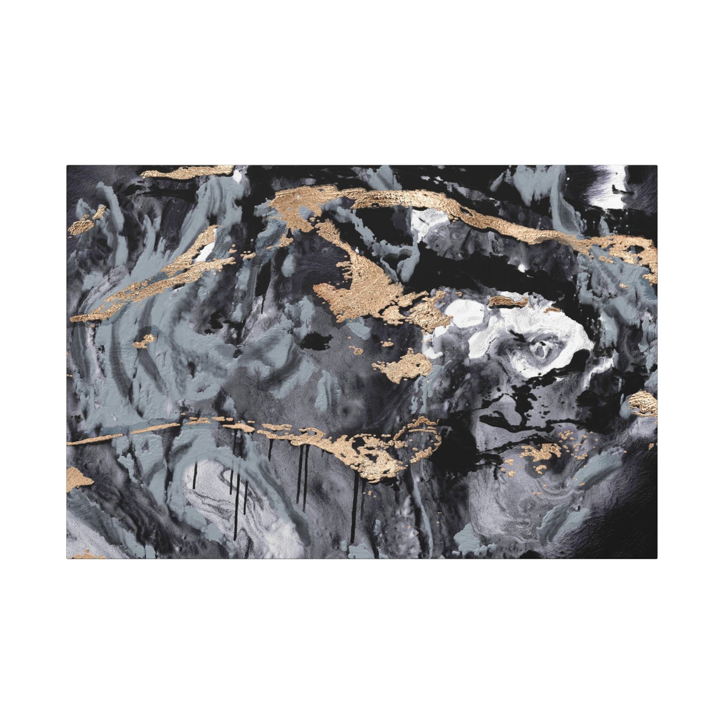 Midnight Marble – Flowing Gold & Shadow Abstract - Modern Home Decor, Wall Art, Gift Idea, Art Print