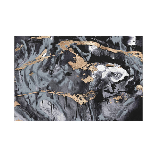 Midnight Marble – Flowing Gold & Shadow Abstract - Modern Home Decor, Wall Art, Gift Idea, Art Print
