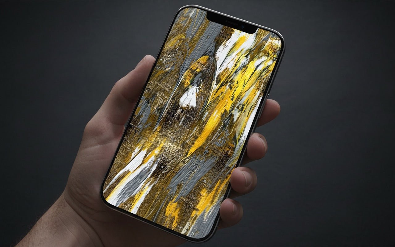 Gilded Current iphone wallpaper, close up of abstract digital art texture, vibrant colors