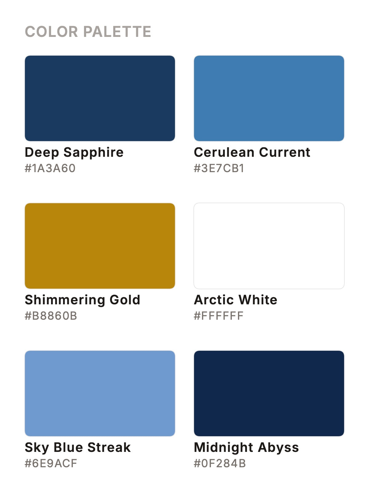 Сolor palette of Golden Tides artwork showing oceanic blues, deep sapphire, whites and metallic gold tones