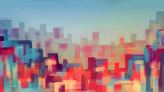 Spectral Skyline - Vibrant Modern Abstract Art Print. Energetic, structured, and urban with a sense of layered complexity